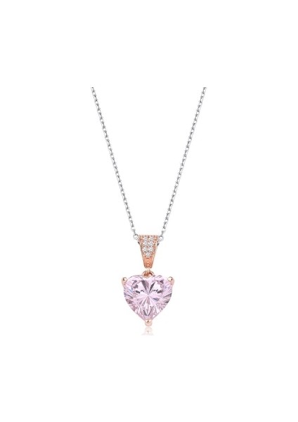 Pink Quartz Taşı Kalp Figürlü Gümüş Kolye