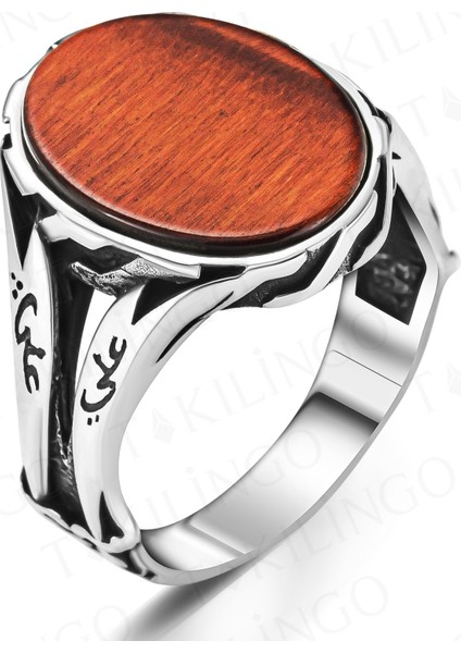 925 Ayar Gümüş Ya Ali Yazılı Kılıç Motifli Kırmızı Kaplangözü Erkek Yüzük fiyatları