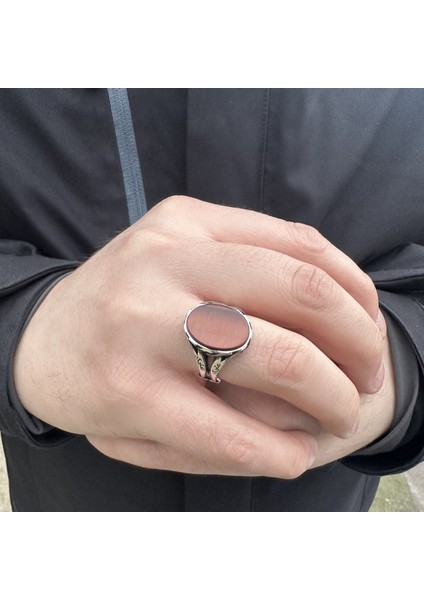 925 Ayar Gümüş Ya Ali Yazılı Kılıç Motifli Kırmızı Kaplangözü Erkek Yüzük modelleri