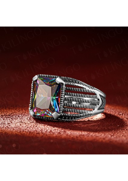 925 Ayar Gümüş Mistik Topaz Taşlı Erkek Yüzük