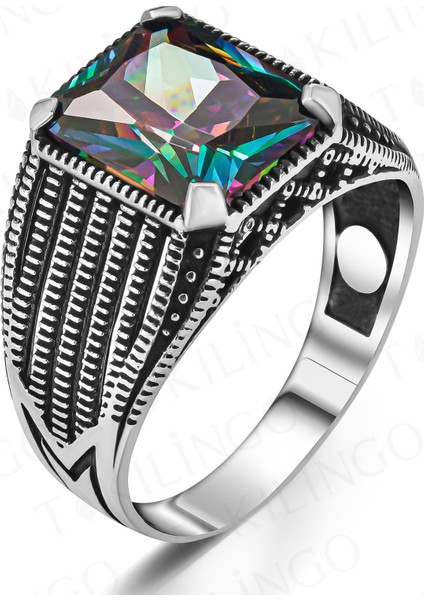925 Ayar Gümüş Mistik Topaz Taşlı Erkek Yüzük fiyatları