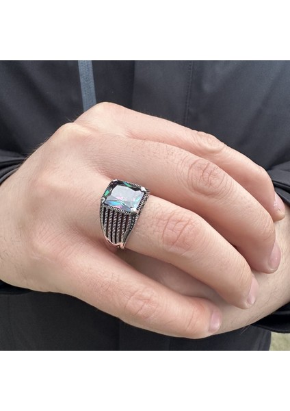 925 Ayar Gümüş Mistik Topaz Taşlı Erkek Yüzük modelleri