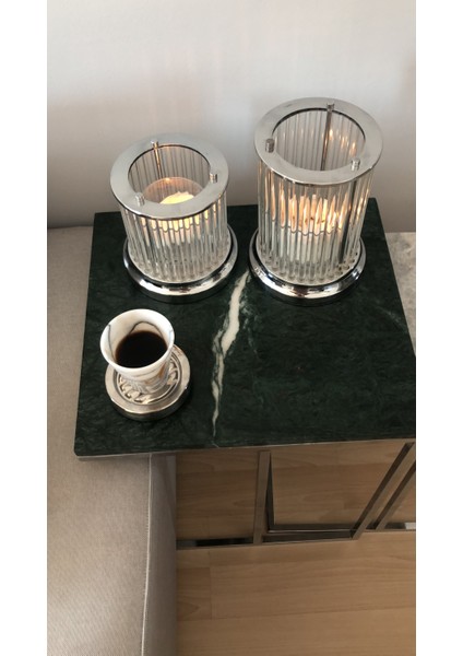 Lux & Marble Luxus Verde - Yeşil Mermer Krom Ayaklı Sehpa