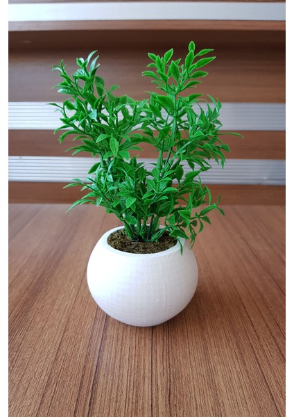 Adresiburasi Beton Saksıda Yapay Fesleğen Bitkisi Yeşil