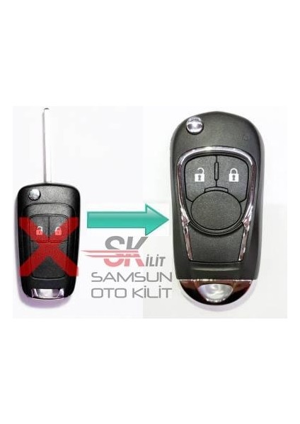 Opel Astra J Insignia 2 Tuşlu Yeni Nesil Dönüşüm Anahtar Kumanda Kabı Krom Metal Logolu