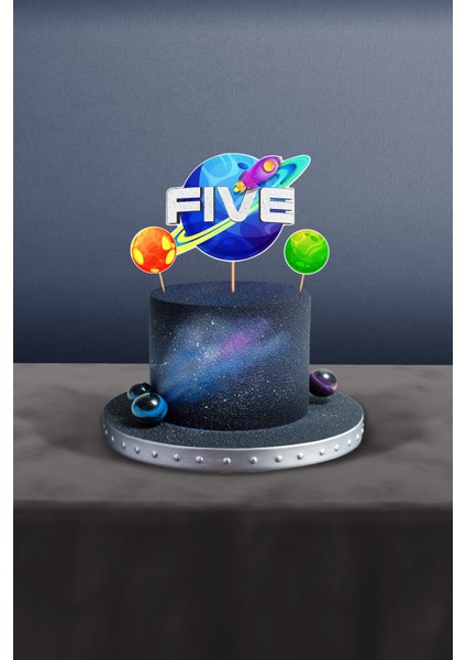 Uzay Temalı Five 3’lü 5 Yaş Pasta Süsü