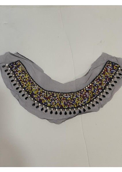 32X5 cm Taşlı Boncuklu Tasarım Kıyafet Yaka Aksesuarı Aplik Dikiş