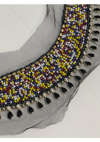32X5 cm Taşlı Boncuklu Tasarım Kıyafet Yaka Aksesuarı Aplik Dikiş fiyatları
