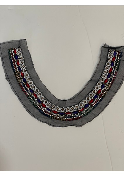 30X3 cm Taşlı Boncuklu Tasarım Kıyafet Yaka Aksesuarı Aplik Dikiş