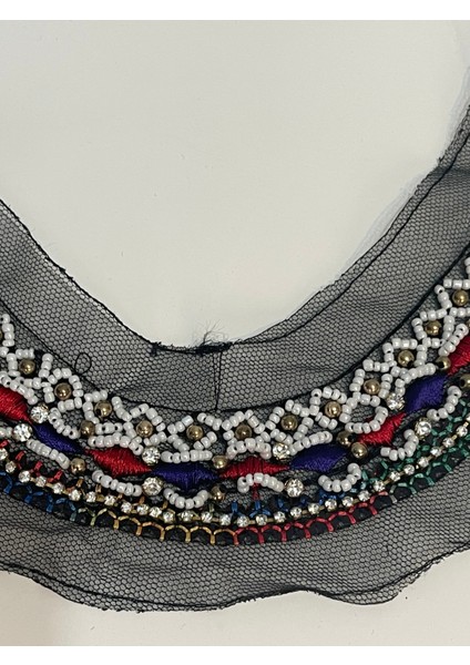 30X3 cm Taşlı Boncuklu Tasarım Kıyafet Yaka Aksesuarı Aplik Dikiş fiyatları