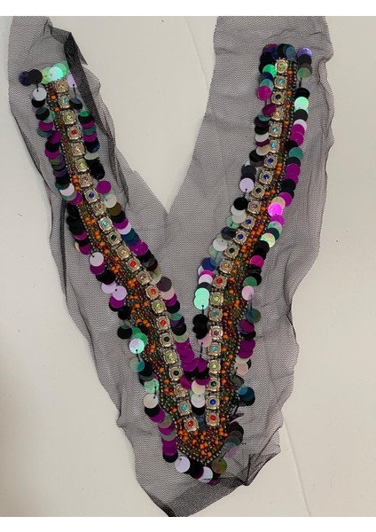 20X30 cm Taşlı Boncuklu Tasarım Kıyafet Yaka Aksesuarı Aplik Dikiş