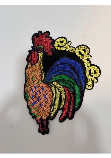 23X16 cm Pul Payetli Horoz Aplik Arma Yama