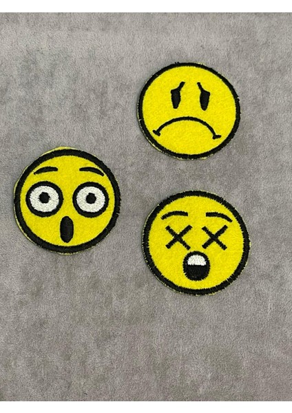 5cm Çaplı Farklı Suratlı 3'lü Smile Ütü Ile Yapışan Aplik Arma Yama
