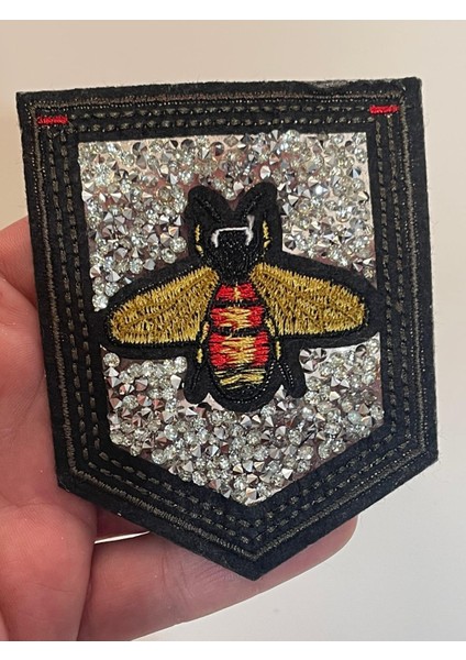 9x7 cm Ütü Ile Yapışan Arı Taşlı Apolet Arma Yama Aplik