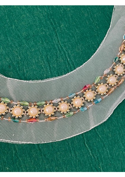 38X2 cm Inci Boncuk ve Renkli Boncuk Işleme Giyim Aksesuar Yakalık fiyatları