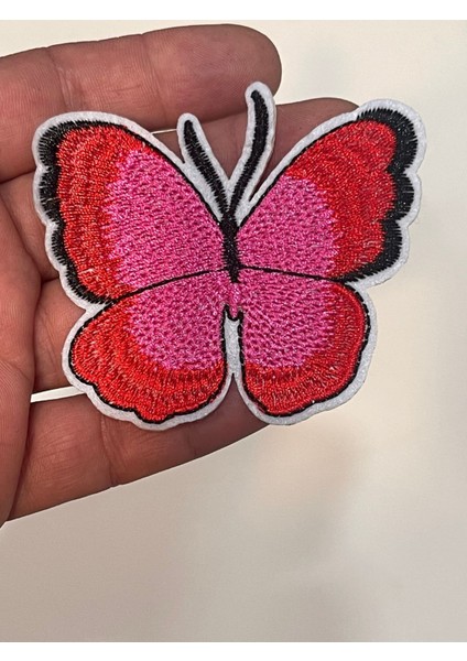 6x7 cm Ütü Ile Yapışan Kırmızı Peembe Kelebek Aplik Arma Yama