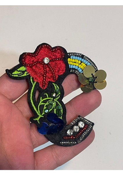 8x7 cm Pul Payetli Nakış Işlemeli C Harfi Aplik Yama Arma Aksesuar
