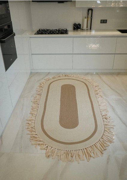 Evvemall Home & Living Jüt Hasır Ipliğinden Dokunan Salon Halısı,mutfak ve Koridor Halısı Royal Serisi Oval Jüt Kilim 617