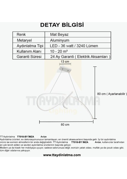 TT018-BY Tt Aydınlatma Imza Modeli Mat Beyaz LED Avize