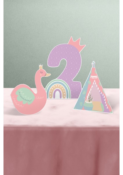 Boho Baby Girl 2 Yaş Temalı 3’lü Doğum Günü Parti Masa Süsü