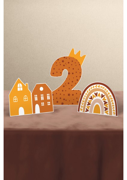 Boho Baby Natural 2 Yaş Temalı 3’lü Doğum Günü Parti Masa Süsü