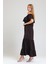 Degaje Yaka Yakası Lastikli Dokuma Viskon Uzun Elbise | ELB34315 2