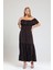 Degaje Yaka Yakası Lastikli Dokuma Viskon Uzun Elbise | ELB34315 3