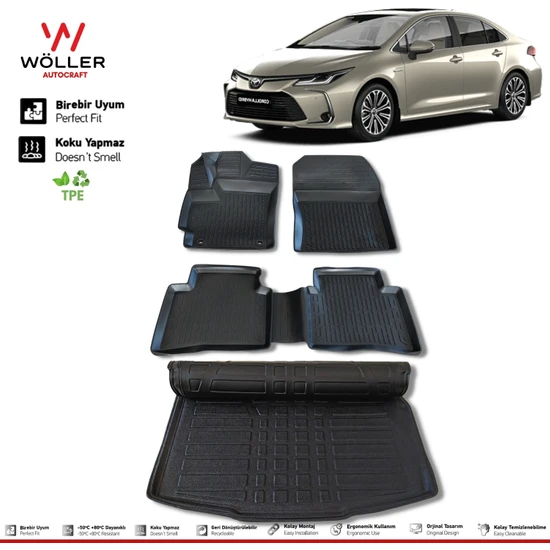 Wöller Toyota Corolla Paspas Bagaj Havuzu Set 2019 2024 Arası 3D Wöller Ultraflex Set