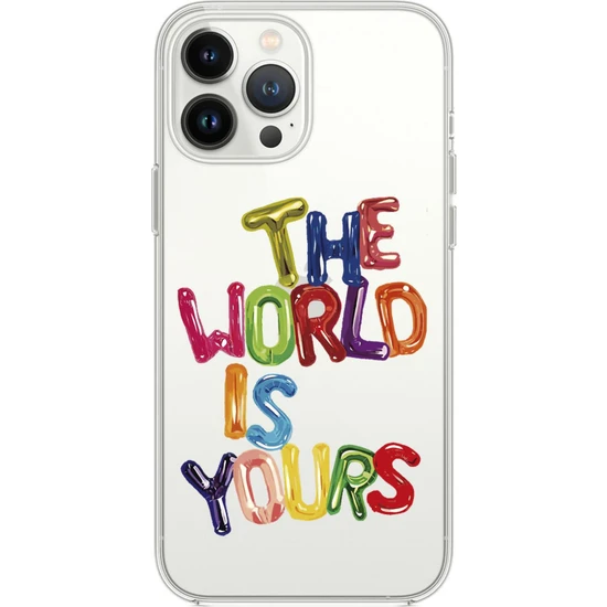 Moodcase iPhone 14 Pro Max The World Is Yours Premium Şeffaf Silikon Kılıf