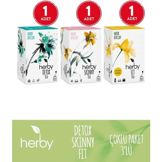 Herby Bitki Çayı 3'lü Diyete Destek Form Paketi (Detox Tea, Skinny Tea, Fit Tea)