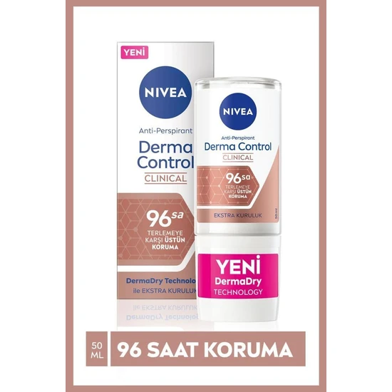 NIVEA Kadın Roll-on Deodorant Derma Control Clinical 50 ml, 96 Saat Koruma, C Vitamini, Kararma Karşıtı