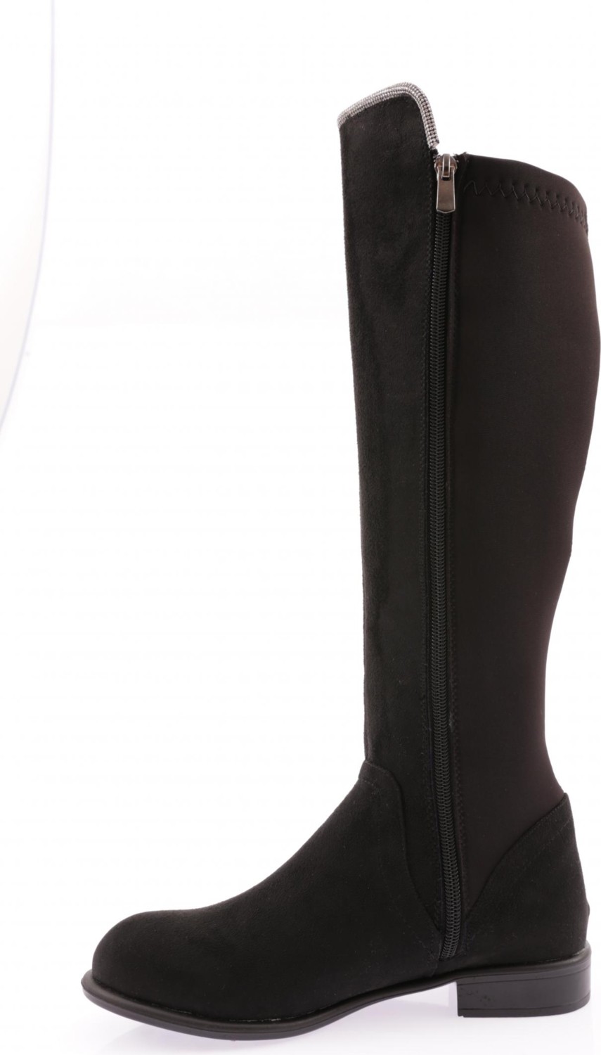 DGN 508 Kadın Arkası Stretch Yan Taşlı Şerit Knee High Flats Çizme görsel 3