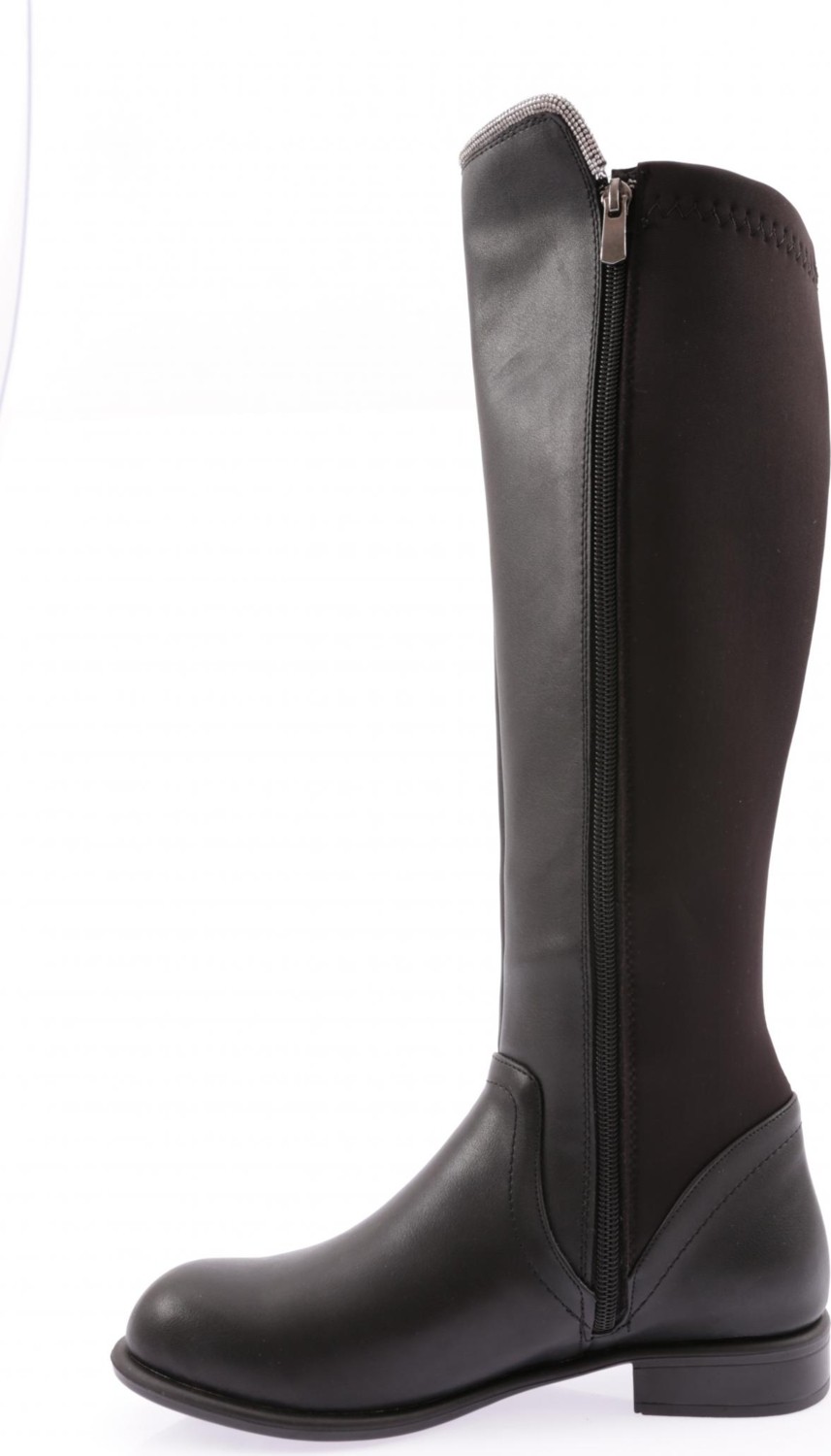 DGN 508-22K Kadin Arkasi Stretch Yan Taşli Şerit Knee High Flats Çizme görsel 3