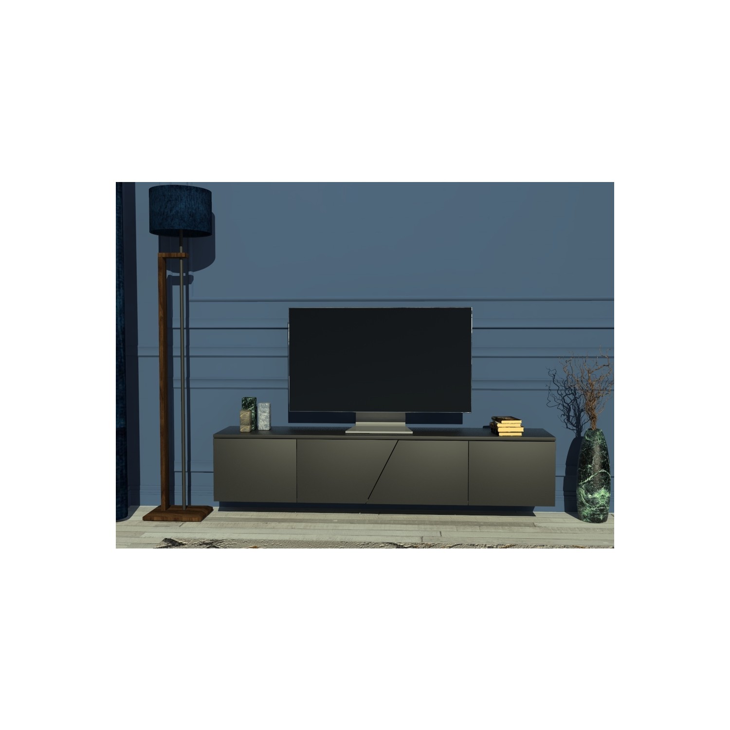 Altıgen Mobilya Açılı Modern Kapak Antrasit Tv Ünitesi Fiyatı