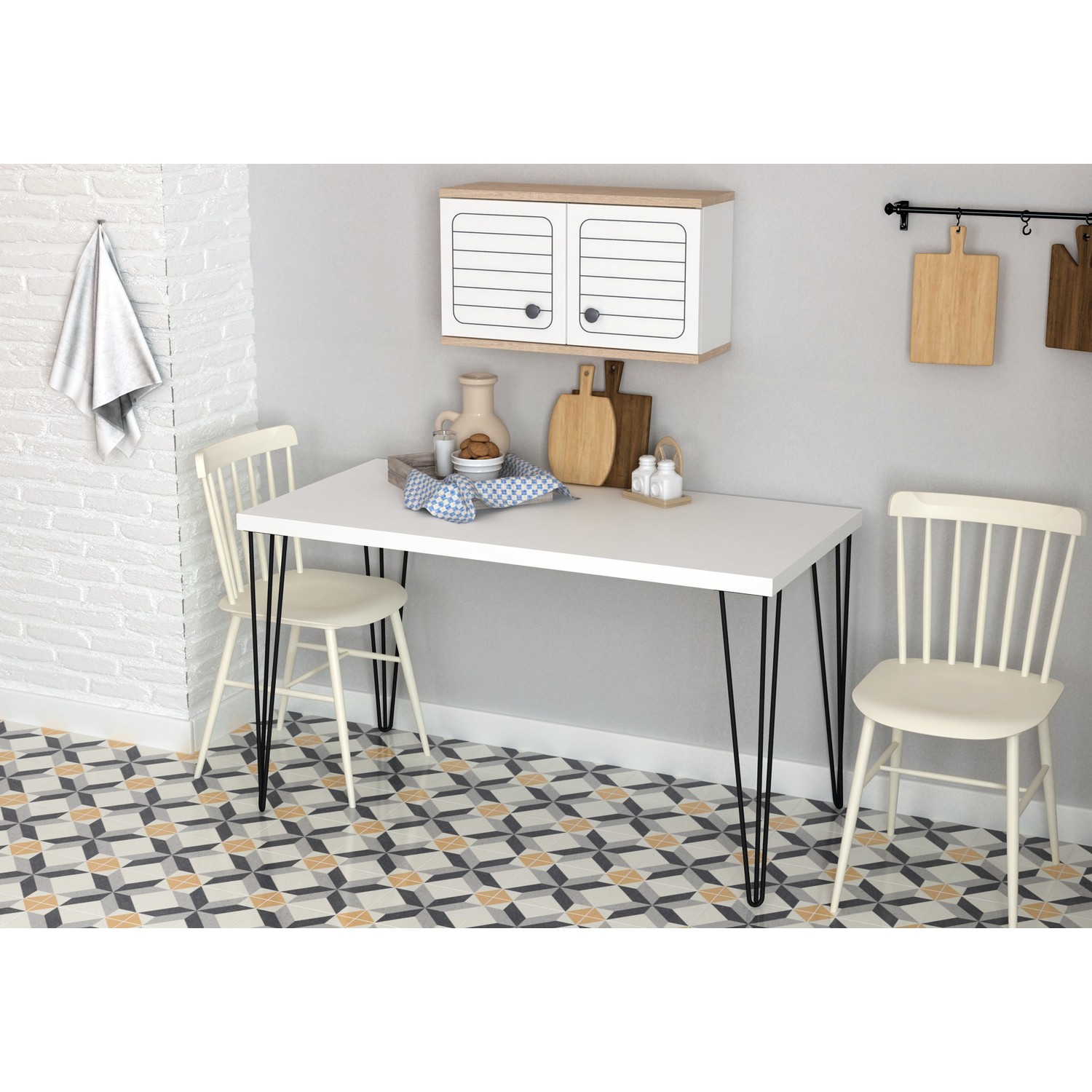 Sanal Mobilya Penia Metal Ayaklı Mutfak Masası Mat Beyaz