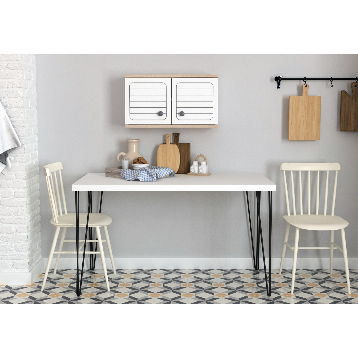 Sanal Mobilya Penia Metal Ayaklı Mutfak Masası Mat Beyaz