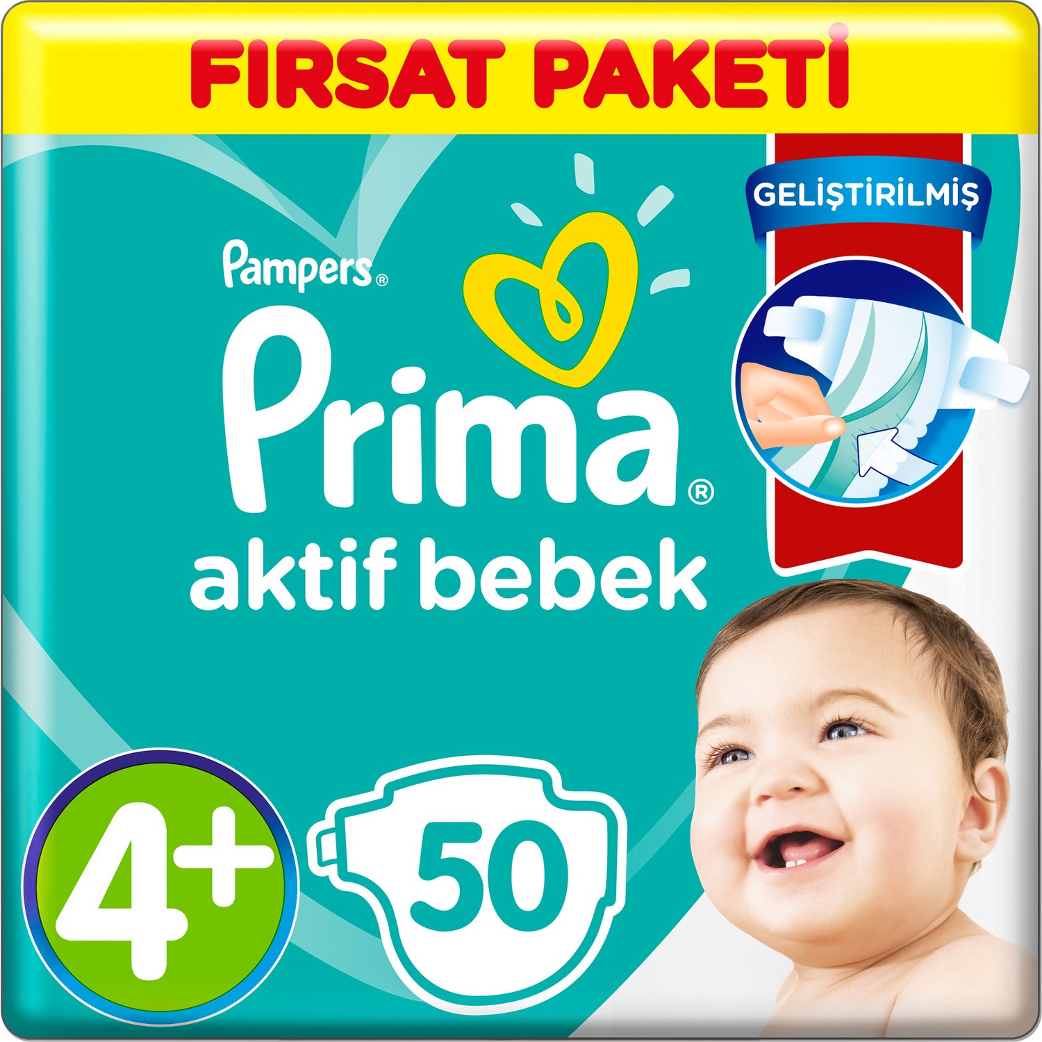 Prima Bebek Bezi Aktif Bebek 4+ Beden 50 Adet Fırsat