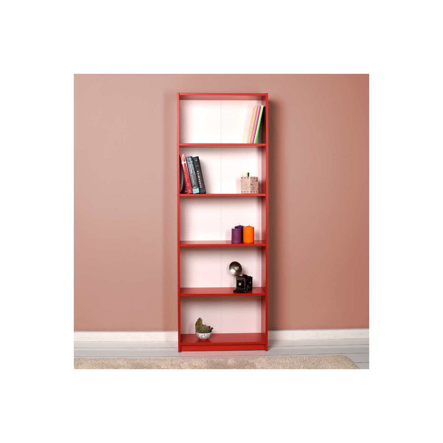 Adore Modern 5 Raflı Kitaplık Kırmızı Fiyatı Taksit