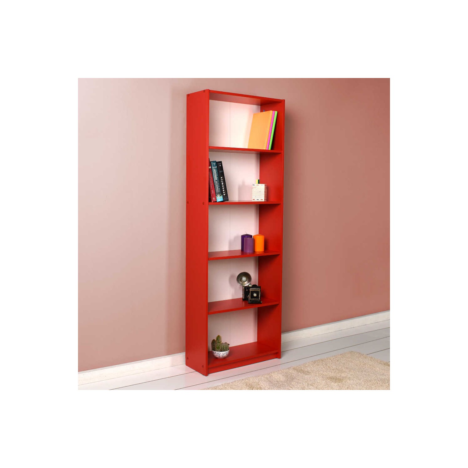 Adore Modern 5 Raflı Kitaplık Kırmızı Fiyatı Taksit