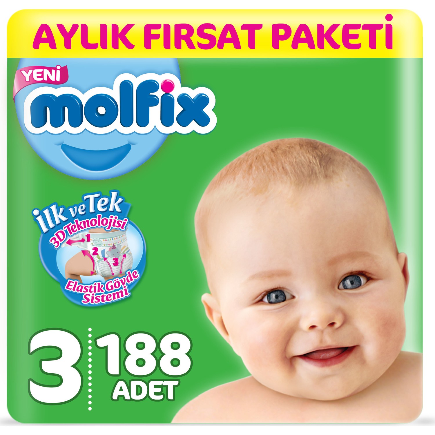 Molfix Bebek Bezi 3 Beden Midi Aylık Fırsat Paketi 188 Adet Fiyatı