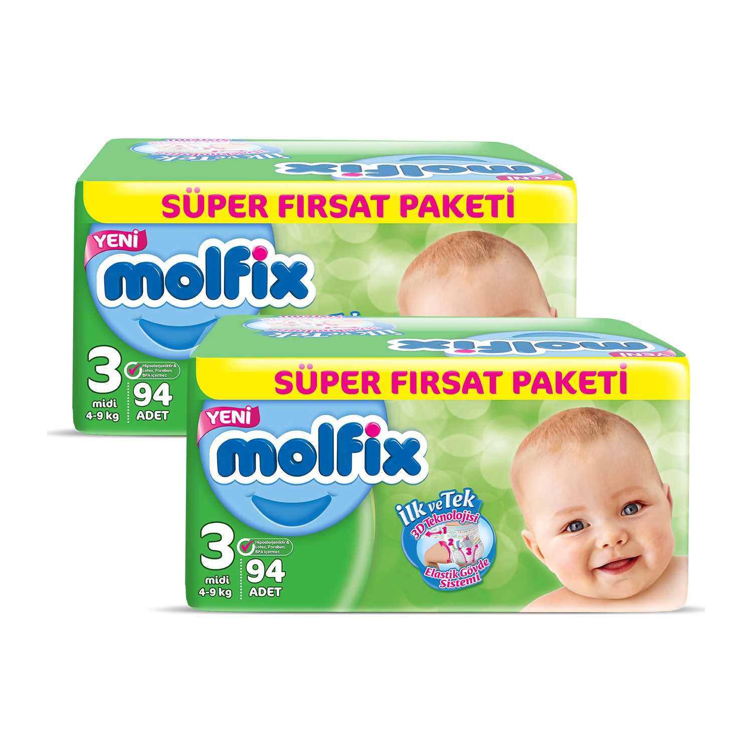 Molfix Bebek Bezi 3 Beden Midi Aylık Fırsat Paketi 188