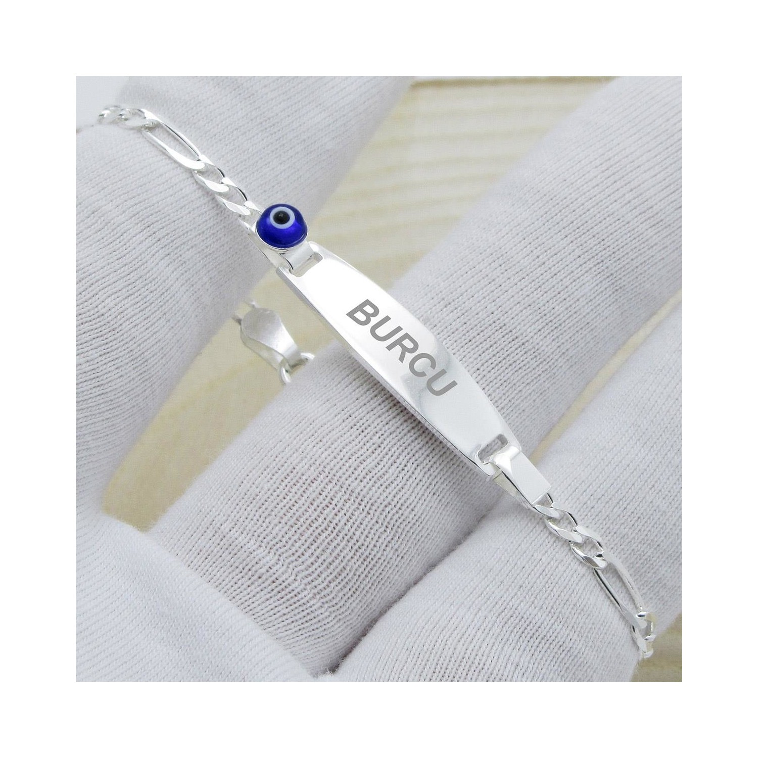 Takı Dükkanı Nazar Boncuklu Isimli Gümüş Bebek Künye Çocuk