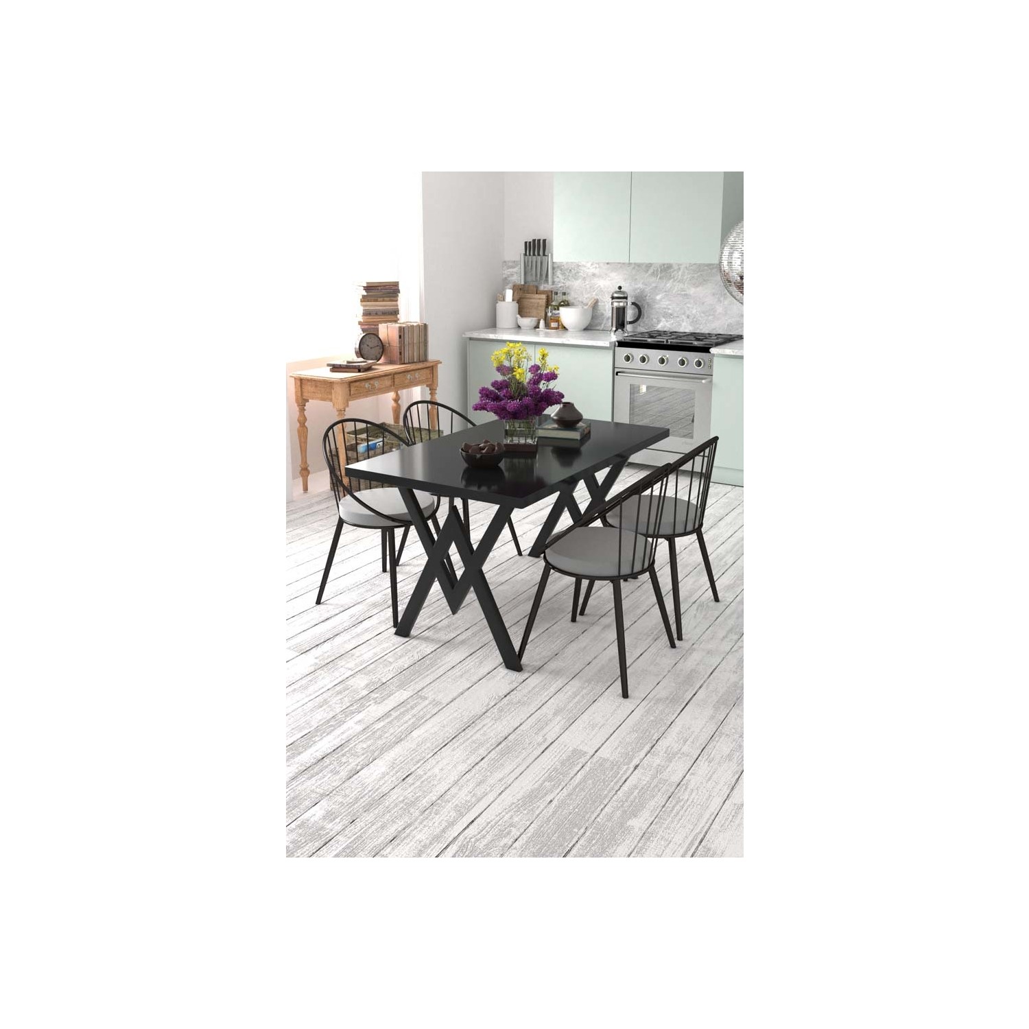 Evdemo Eylül Mutfak Masa Sandalye Takımı Siyah Gri Fiyatı