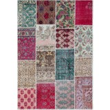 Efes Trend Çiçekli Kırmızı Patchwork Halı