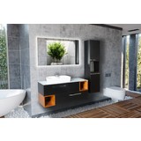 Bagnotti Scorpius 80 cm Mat Siyah - Teak Ahşap LED Aynalı Banyo Dolabı