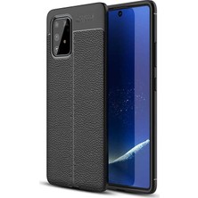 Case 4U Samsung Galaxy S10 Lite Kılıf Rugan Armor Deri Görünümlü Yüksek Kalite Silikon Niss + Nano Cam Ekran Koruyucu Siyah