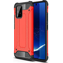 Case 4U Samsung Galaxy S10 Lite Kılıf Military Armor Çift Katmanlı Crash Silikon Kılıf + Nano Cam Ekran Koruyucu Kırmızı