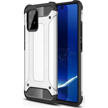 Case 4U Samsung Galaxy S10 Lite Kılıf Military Armor Çift Katmanlı Crash Silikon Kılıf + Nano Cam Ekran Koruyucu Gümüş