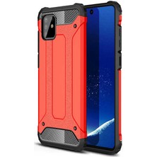 Case 4U Samsung Galaxy Note 10 Lite Uyumlu Kılıf Kamera Korumalı Military Armor Çift Katmanlı Crash Silikon Kılıf + Nano Cam Ekran Koruyucu Kırmızı