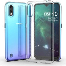 Case 4U Samsung Galaxy A01 Kılıf A+ Şeffaf Lüx Süper Yumuşak 0.3mm Ince Slim Silikon + Cam Ekran Koruyucu Şeffaf